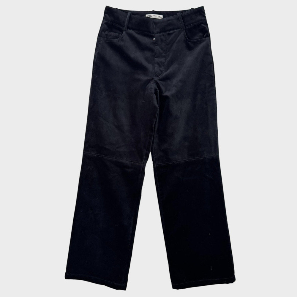 ZARA Womens Medium Black Velvet Wide Leg Velour Pants